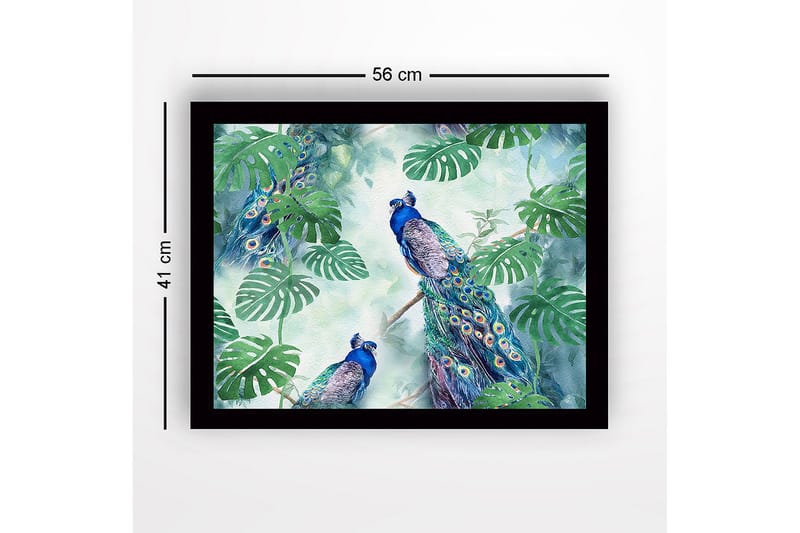 Inramad Canvastavla i trä - 41x56 cm - Färgglada påfåglar omgivna av tropiska växter - Grön / Blå / Turkos - Inredning - Tavlor & konst