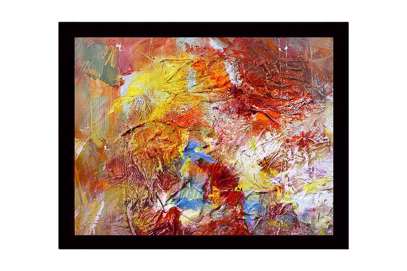 Inramad Canvastavla i trä - 41x56 cm - Färgrik abstrakt komposition med dynamiska former - Röd / Gul / Blå - Inredning - Tavlor & konst