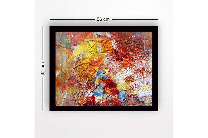 Inramad Canvastavla i trä - 41x56 cm - Färgrik abstrakt komposition med dynamiska former - Röd / Gul / Blå - Inredning - Tavlor & konst