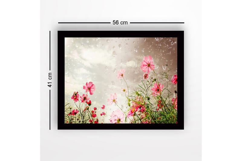 Inramad Canvastavla i trä - 41x56 cm - Färgrik blomsteräng med rosa blommor - Rosa / Grön - Inredning - Tavlor & konst