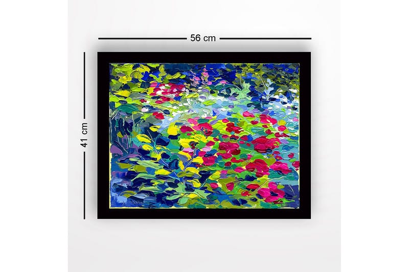 Inramad Canvastavla i trä - 41x56 cm - Färgrik blomsteräng med rosor och gröna blad - Grön / Röd / Blå - Inredning - Tavlor & konst