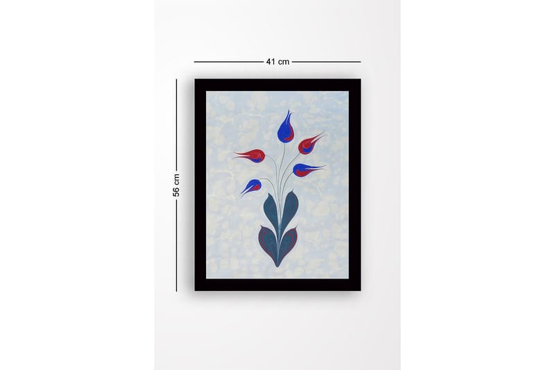 Inramad Canvastavla i trä - 41x56 cm - Färgrik blomsterbukett med stiliserade knoppar - Röd / Blå / Grön - Inredning - Tavlor & konst