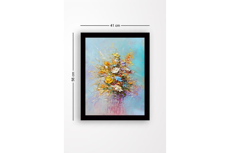 Inramad Canvastavla i trä - 41x56 cm - Färgrik bukett av blommor - Gult / Orange / Lila - Inredning - Tavlor & konst