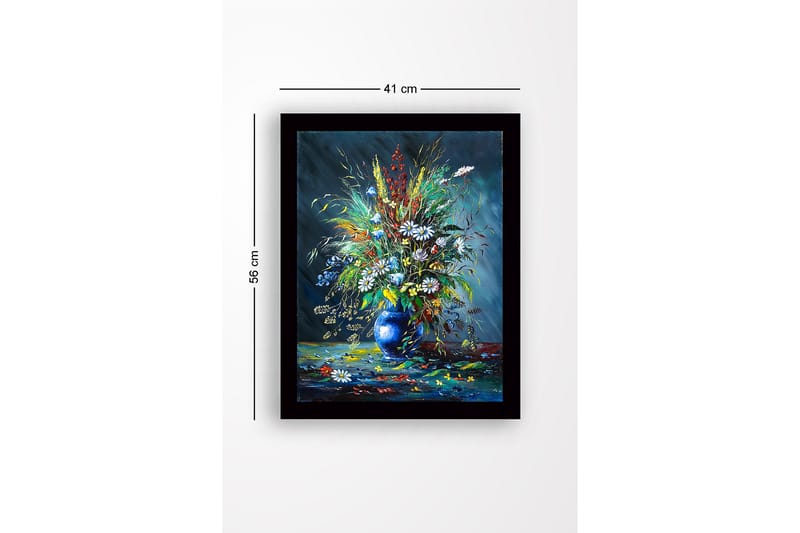 Inramad Canvastavla i trä - 41x56 cm - Färgrik bukett av blommor i en blå vas - Blå / Grön / Vit - Inredning - Tavlor & konst