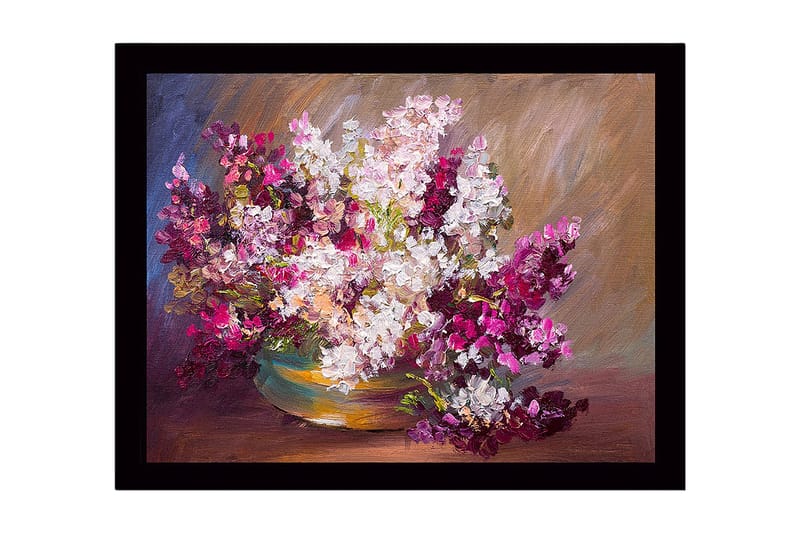 Inramad Canvastavla i trä - 41x56 cm - Färgrik bukett av blommor i en skål - Lila / Vit / Grön - Inredning - Tavlor & konst