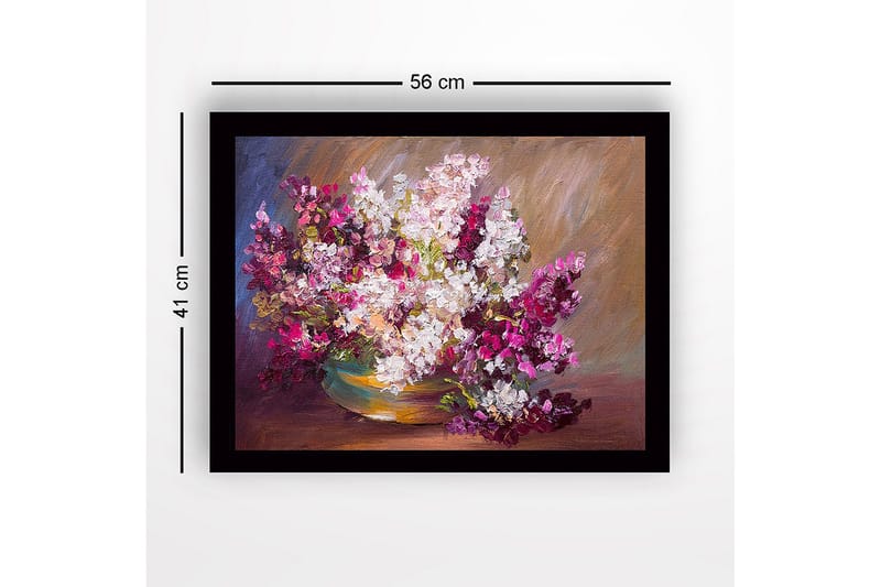 Inramad Canvastavla i trä - 41x56 cm - Färgrik bukett av blommor i en skål - Lila / Vit / Grön - Inredning - Tavlor & konst