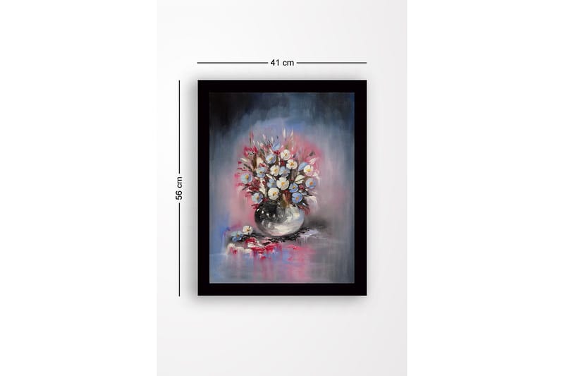 Inramad Canvastavla i trä - 41x56 cm - Färgrik bukett av blommor i en vas - Blå / Vit / Rosa - Inredning - Tavlor & konst