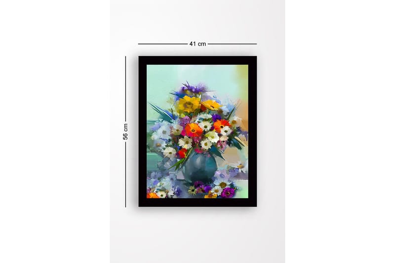 Inramad Canvastavla i trä - 41x56 cm - Färgrik bukett av blommor i en vas - Gul / Grön / Lila - Inredning - Tavlor & konst