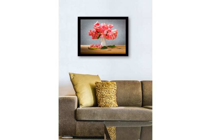 Inramad Canvastavla i trä - 41x56 cm - Färgrik bukett av blommor i en vit vas - Rosa / Grön - Inredning - Tavlor & konst