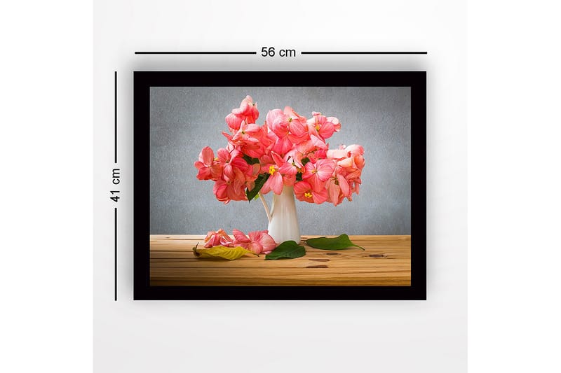 Inramad Canvastavla i trä - 41x56 cm - Färgrik bukett av blommor i en vit vas - Rosa / Grön - Inredning - Tavlor & konst