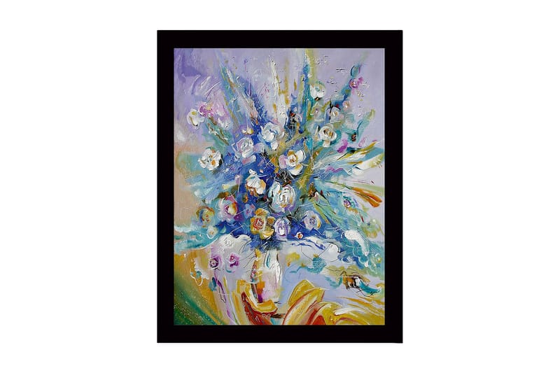 Inramad Canvastavla i trä - 41x56 cm - Färgrik bukett av blommor i livfulla nyanser, Blå / Vit / Grön