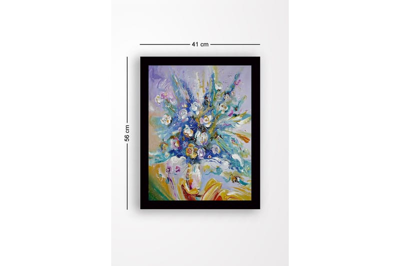 Inramad Canvastavla i trä - 41x56 cm - Färgrik bukett av blommor i livfulla nyanser - Blå / Vit / Grön - Inredning - Tavlor & konst