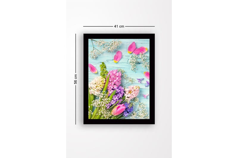 Inramad Canvastavla i trä - 41x56 cm - Färgrik bukett av blommor med tulpaner och hyacinter - Rosa / Lila / Vit - Inredning - Tavlor & konst