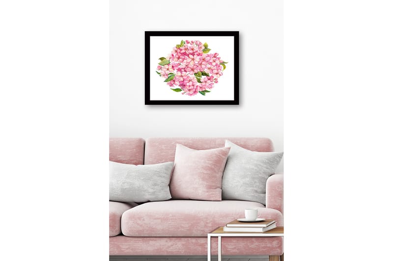 Inramad Canvastavla i trä - 41x56 cm - Färgrik bukett av blommor - Rosa / Grön - Inredning - Tavlor & konst