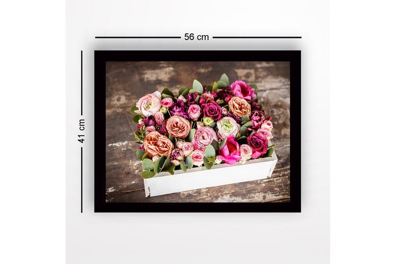 Inramad Canvastavla i trä - 41x56 cm - Färgrik bukett av rosor och gröna blad - Rosa / Lila / Grön - Inredning - Tavlor & konst