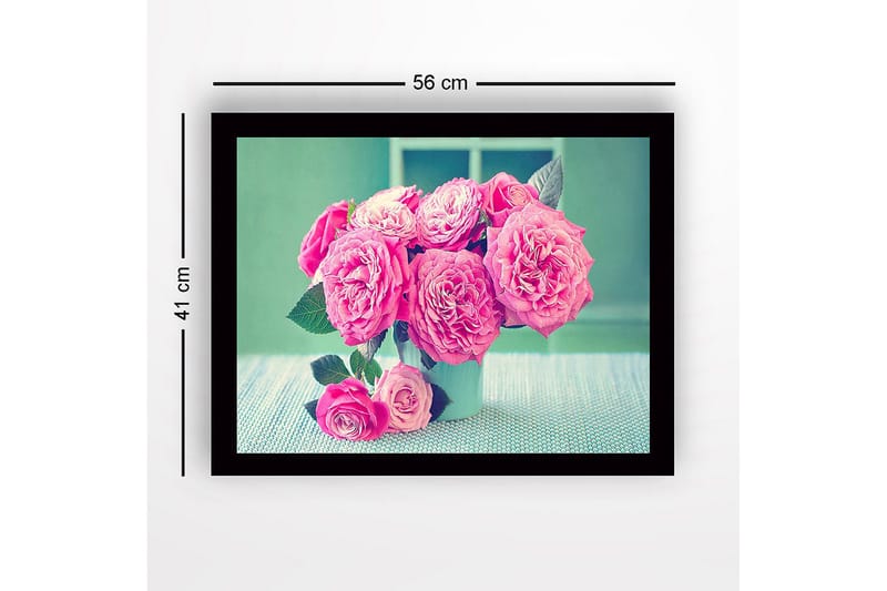 Inramad Canvastavla i trä - 41x56 cm - Färgrik bukett av rosor - Rosa / Grön / Vit - Inredning - Tavlor & konst