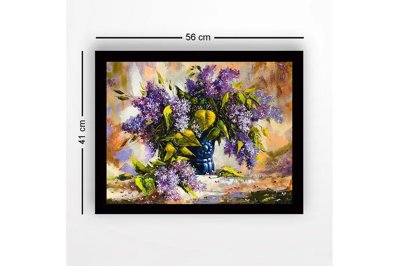 Inramad Canvastavla i trä - 41x56 cm - Färgrik bukett av syrenblommor i en blå vas - Lila / Gr ön / Blå - Inredning - Tavlor & konst