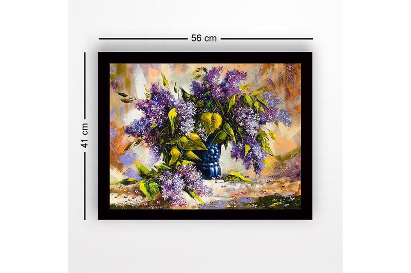 Inramad Canvastavla i trä - 41x56 cm - Färgrik bukett av syrenblommor i en blå vas - Lila / Grön / Blå - Inredning - Tavlor & konst