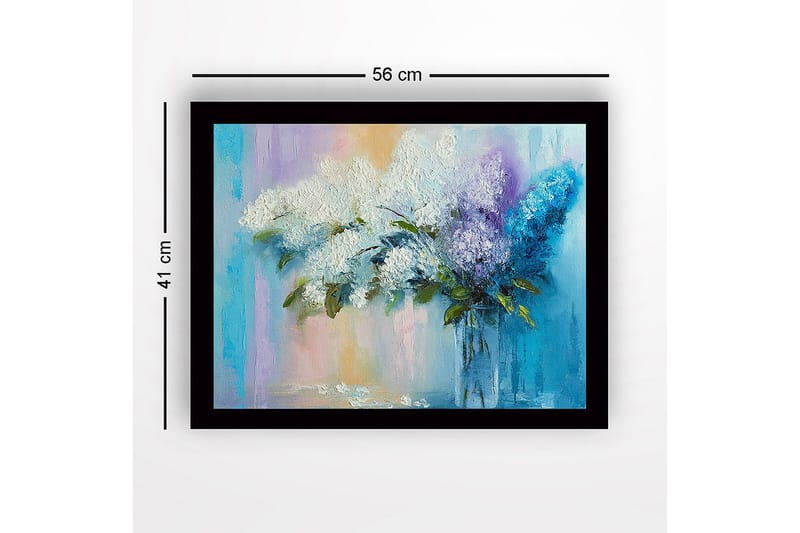 Inramad Canvastavla i trä - 41x56 cm - Färgrik bukett av syrener i en glasvas - Vit / Lila / Turkos - Inredning - Tavlor & konst