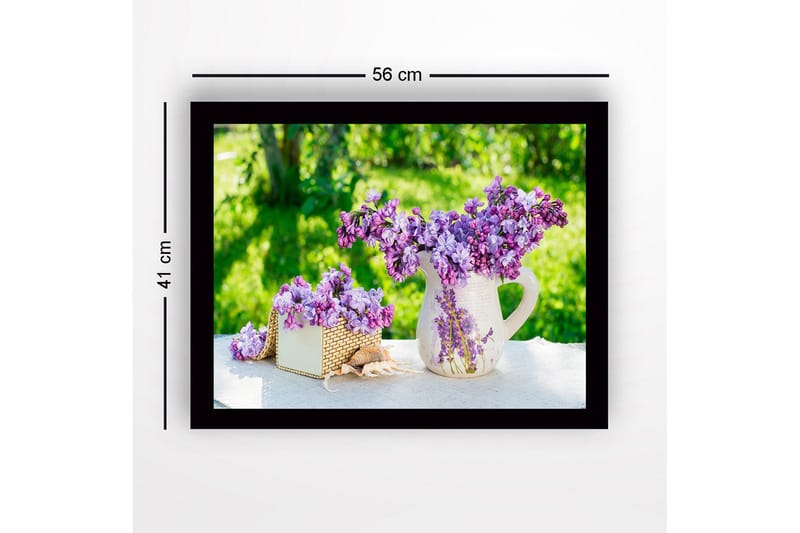 Inramad Canvastavla i trä - 41x56 cm - Färgrik bukett av syrener i en kruka - Lila / Grön / Vit - Inredning - Tavlor & konst