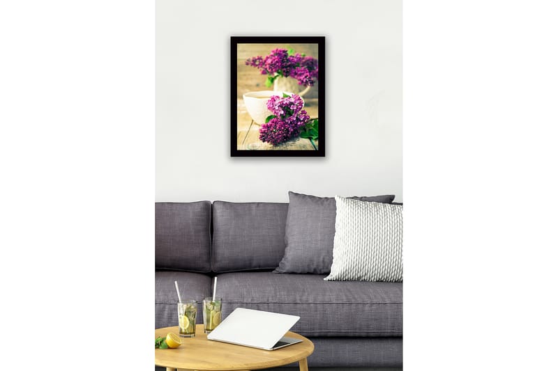 Inramad Canvastavla i trä - 41x56 cm - Färgrik bukett av syrener - Lila / Grön - Inredning - Tavlor & konst