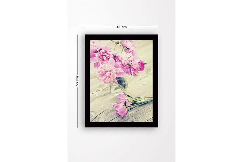 Inramad Canvastavla i trä - 41x56 cm - Färgrik bukett av pioner i en glasvas - Rosa / Grön - Inredning - Tavlor & konst