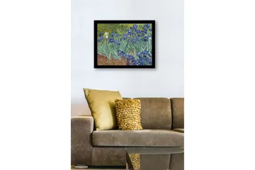 Inramad Canvastavla i trä - 41x56 cm - Färgrik samling av irisblommor - Blå / Grön / Brun - Inredning - Tavlor & konst