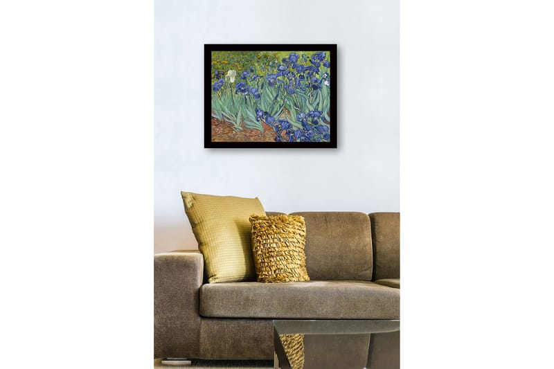 Inramad Canvastavla i trä - 41x56 cm - Färgrik samling av irisblommor - Blå / Grön / Brun - Inredning - Tavlor & konst