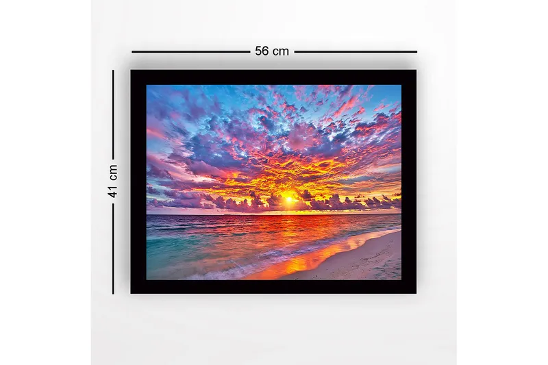 Inramad Canvastavla i trä - 41x56 cm - Färgsprakande solnedgång över havet - Orange / Rosa / Blå - Inredning - Tavlor & konst