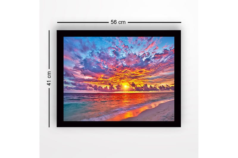 Inramad Canvastavla i trä - 41x56 cm - Färgsprakande solnedgång över havet - Orange / Rosa / Blå - Inredning - Tavlor & konst