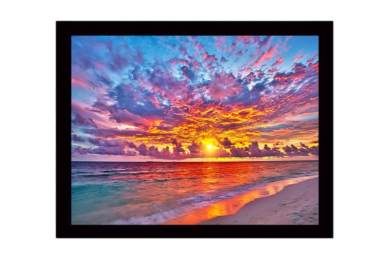 Inramad Canvastavla i trä - 41x56 cm - Färgsprakande solnedgång över havet - Orange / Rosa / Blå - Inredning - Tavlor & konst