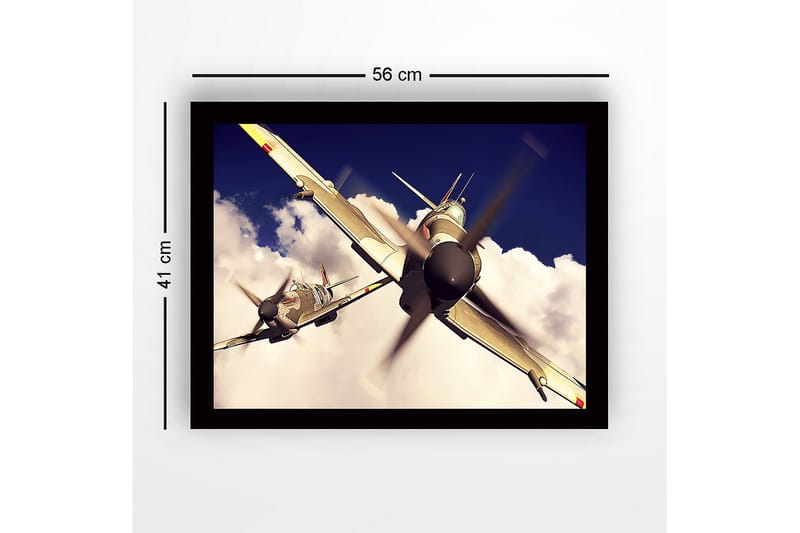 Inramad Canvastavla i trä - 41x56 cm - Flygplan som svävar genom molnig himmel - Grå / Blå / Vit - Inredning - Tavlor & konst