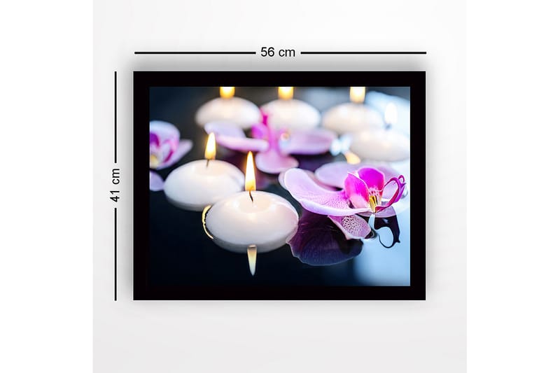 Inramad Canvastavla i trä - 41x56 cm - Flytande ljus och orkidéer i harmonisk samverkan - Vit / Lila - Inredning - Tavlor & konst