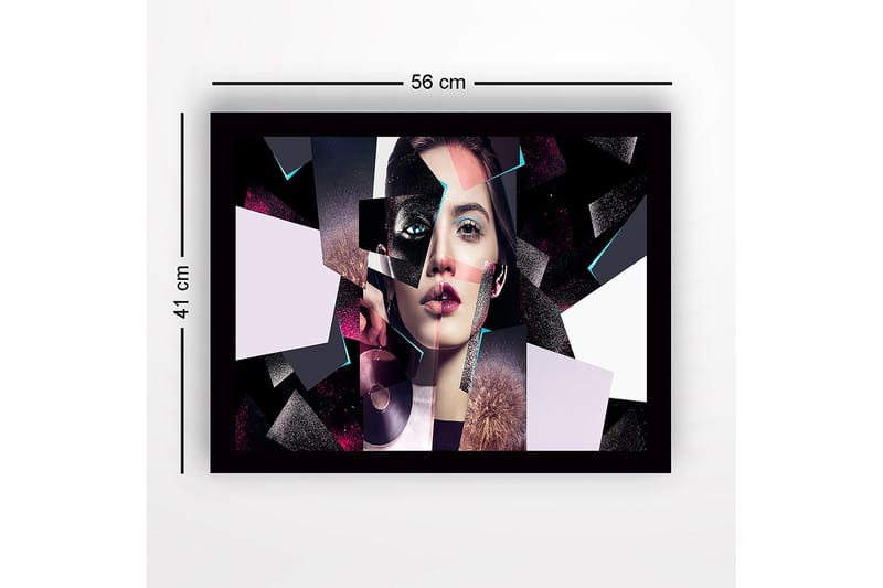 Inramad Canvastavla i trä - 41x56 cm - Fragmenterad porträtt av en kvinna med geometriska former - Svart / Rosa / Ljusblå - Inredning - Tavlor & konst