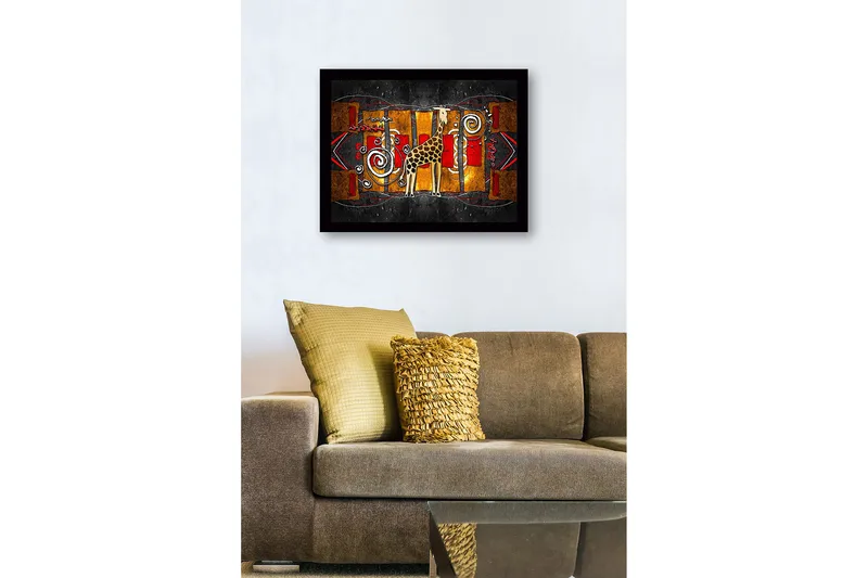 Inramad Canvastavla i trä - 41x56 cm - Giraff i en färgglad, abstrakt komposition - Guld / Röd / Svart - Inredning - Tavlor & konst