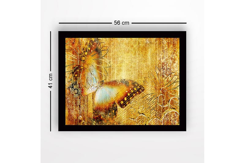 Inramad Canvastavla i trä - 41x56 cm - Glittrande fjäril i gyllene omgivning - Guld / Brunt / Blått - Inredning - Tavlor & konst