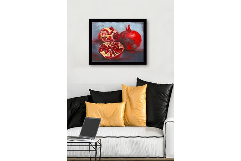 Inramad Canvastavla i trä - 41x56 cm - Granatäpplen i en stillsam komposition - Röd / Beige / Grå - Inredning - Tavlor & konst