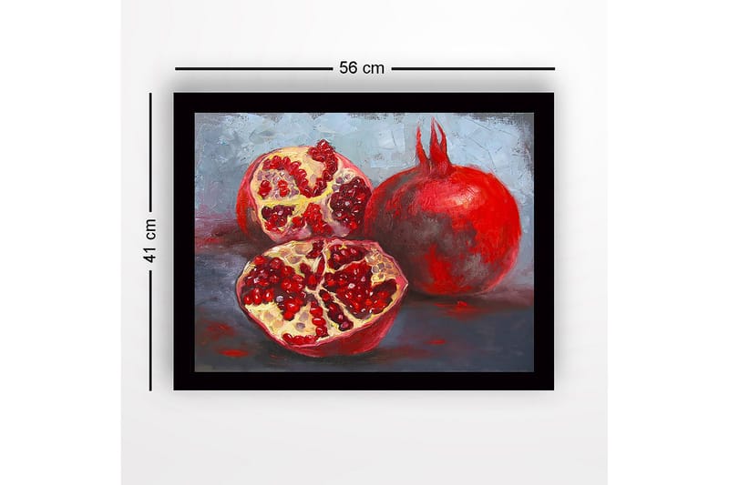 Inramad Canvastavla i trä - 41x56 cm - Granatäpplen i en stillsam komposition - Röd / Beige / Grå - Inredning - Tavlor & konst