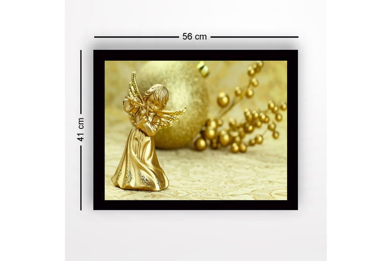 Inramad Canvastavla i trä - 41x56 cm - Guldängel som spelar på en flöjt - Guld / Beige - Inredning - Tavlor & konst