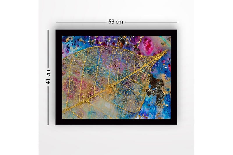 Inramad Canvastavla i trä - 41x56 cm - Guldglänsande löv mot en färgrik bakgrund av blått och lila - Guld / Blå / Lila - Inredning - Tavlor & konst