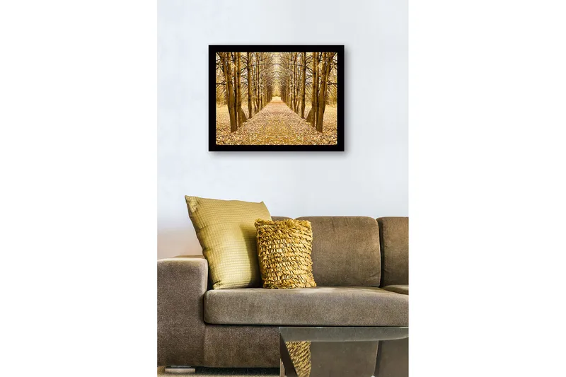 Inramad Canvastavla i trä - 41x56 cm - Gyllene allé av träd i höstskrud - Guld / Brun / Beige - Inredning - Tavlor & konst