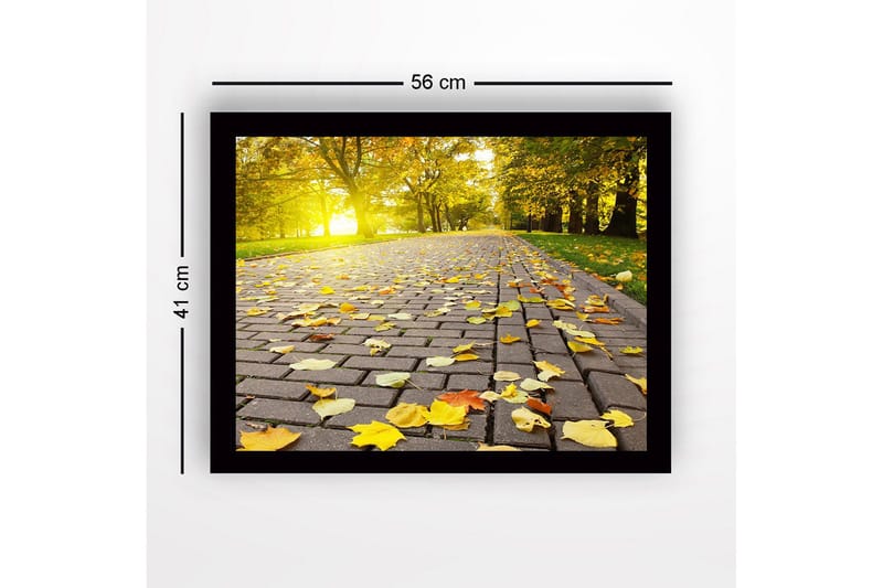 Inramad Canvastavla i trä - 41x56 cm - Gyllene höstlöv på en stenlagd väg - Gult / Orange / Brunt - Inredning - Tavlor & konst