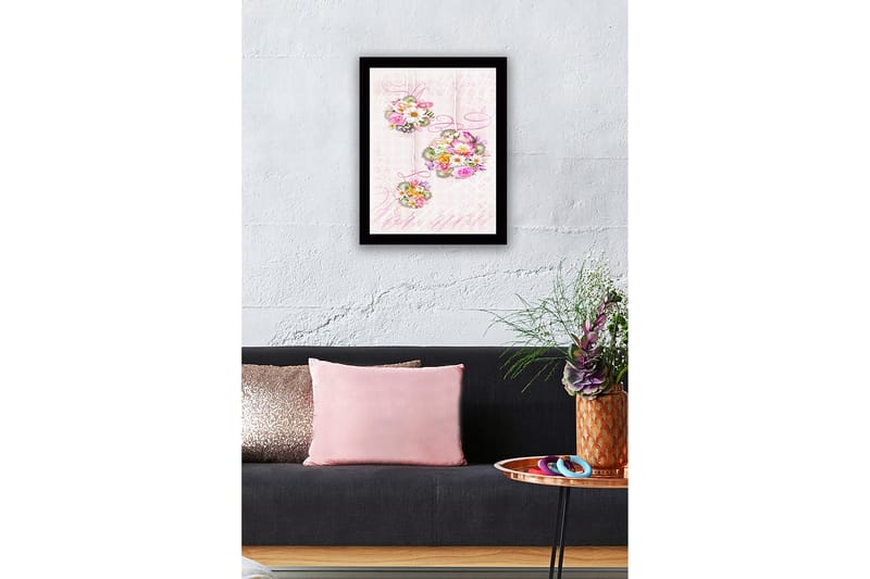 Inramad Canvastavla i trä - 41x56 cm - Hängande buketter av blommor i pastellfärger - Rosa / Grön / Gul - Inredning - Tavlor & konst