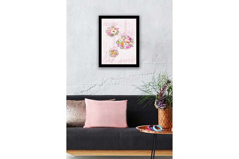 Inramad Canvastavla i trä - 41x56 cm - Hängande buketter av blommor i pastellfärger - Rosa / Grön / Gul - Inredning - Tavlor & konst