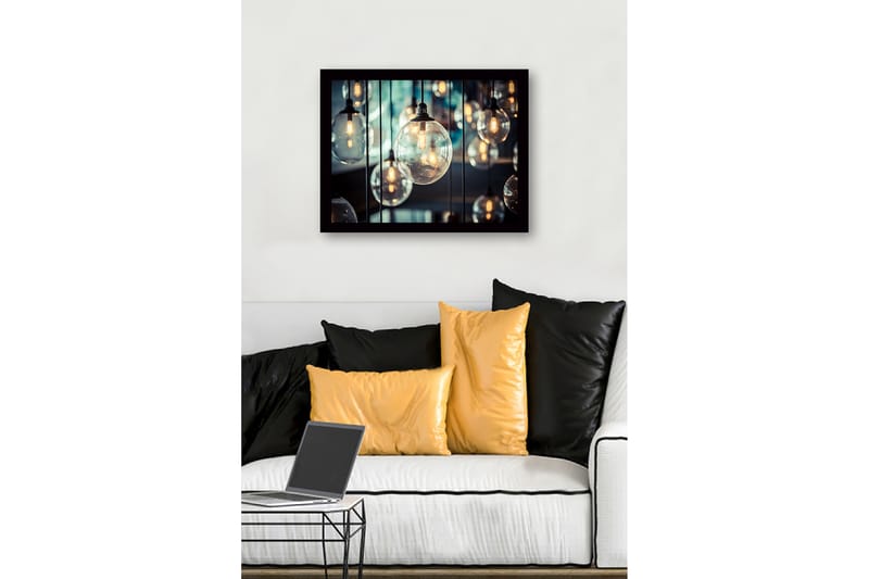 Inramad Canvastavla i trä - 41x56 cm - Hängande glaskupoler med ljuskällor - Klar / Guld / Svart - Inredning - Tavlor & konst
