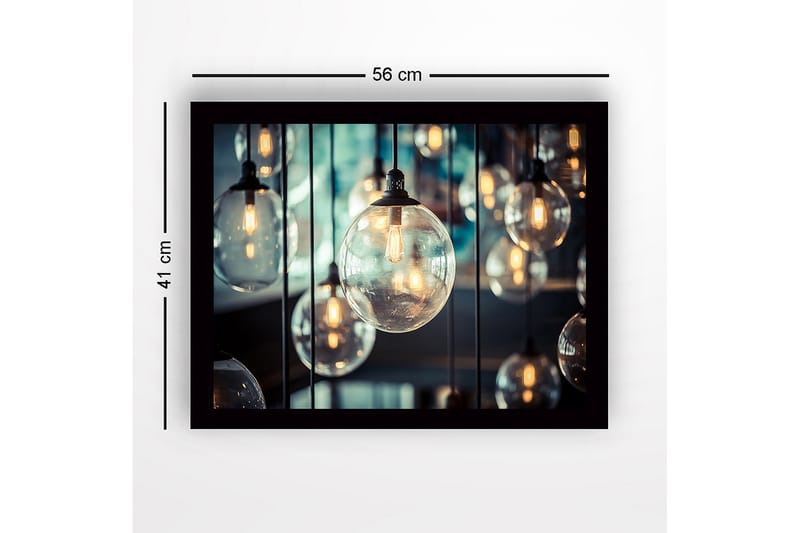 Inramad Canvastavla i trä - 41x56 cm - Hängande glaskupoler med ljuskällor - Klar / Guld / Svart - Inredning - Tavlor & konst
