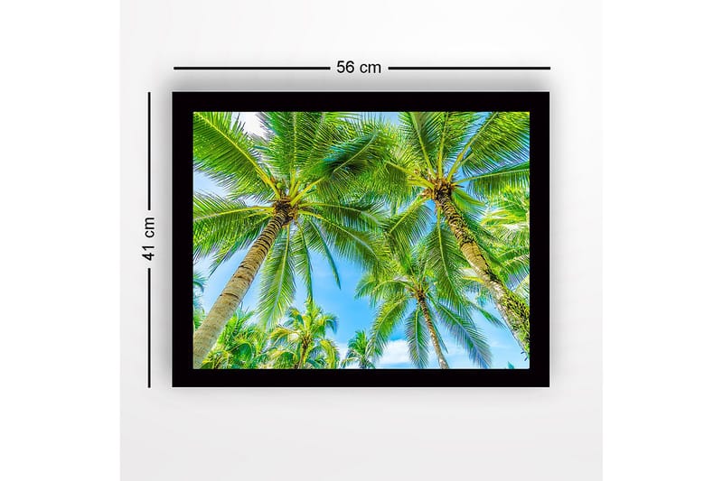 Inramad Canvastavla i trä - 41x56 cm - Höga palmer mot en klarblå himmel - Grön / Blå - Inredning - Tavlor & konst