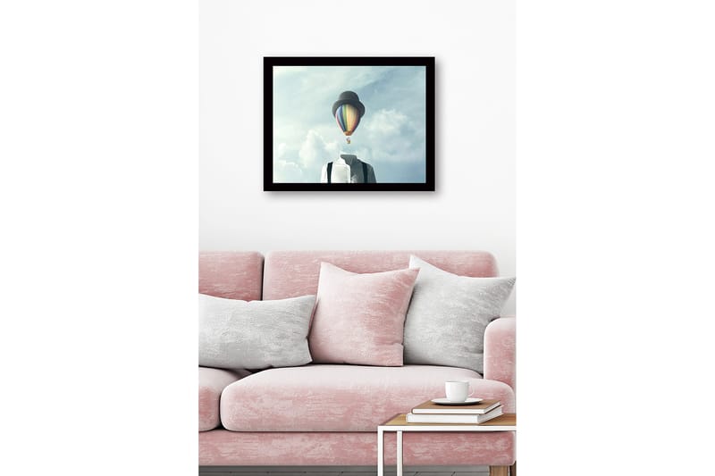 Inramad Canvastavla i trä - 41x56 cm - Huvudlös man i vit skjorta med en färgglad varmluftsballong ovanför - Blå / Grön / Röd - Inredning - Tavlor & konst