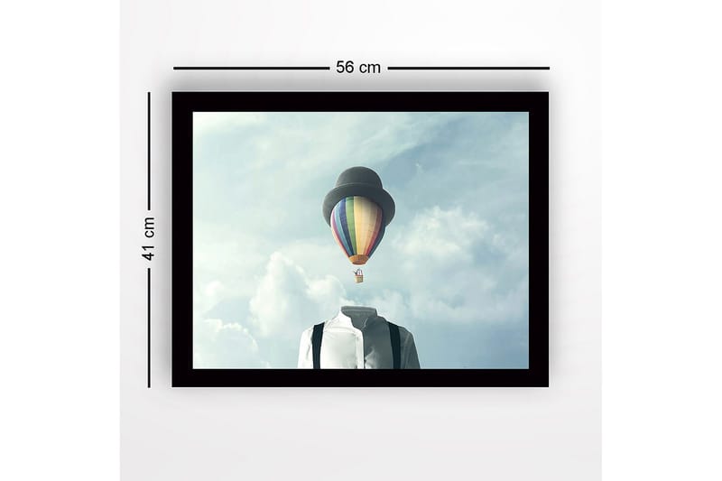 Inramad Canvastavla i trä - 41x56 cm - Huvudlös man i vit skjorta med en färgglad varmluftsballong ovanför - Blå / Grön / Röd - Inredning - Tavlor & konst