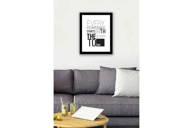Inramad Canvastavla i trä - 41x56 cm - Inspirerande citat om prestation och beslutsamhet - Svart / Vitt - Inredning - Tavlor & konst